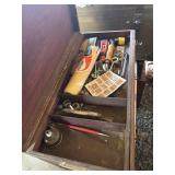 Wooden Tool Chest With Assorted Tools