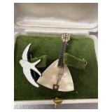 Mother of Pearl Balalaika and Enamel Bird Bro