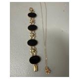 Gold Filled Onyx Bracelet and Flower Pendant