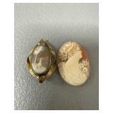 Two Shell 7k Cameo Brooches and Pendants
