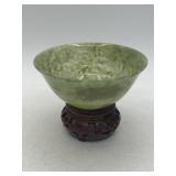 Green Jade Bowl with Carved Stand