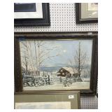 Winter Cabin Landscape Oil Painting 36"x24"