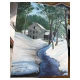 18x24 Winter Mill Landscape Oil Painting