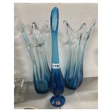 3 Viking 17" Blue Glass Vases