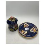 Majolica Jar with Lid and Decorative Plate