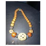 Bone, Wood, and Silver Beaded Necklace