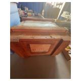 Wood Shipping Crate With Label and Hinged Lid