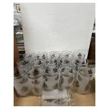 14 Frosted Glass Tumblers with Silver Leaf Design