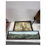 Two Framed Pictures: Dog Portrait and White Mounta
