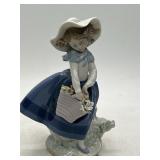 Lladro Porcelain Girl With Basket Figurine, 7"