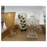 4pc Lot: Art Glass, Pottery Vase, Lenox Crystal Cr