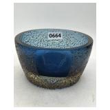7" Blue Art Glass Bowl with Speckled Pattern