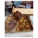 Amber Glass Candy Jar, Footed Dishes, and Iridesce