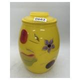 Yellow Glass 10" Jar with Hand-Painted Floral Des