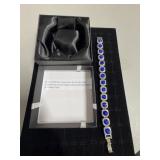 Silver-Tone 8" Bracelet with Sapphire Blue and Cl