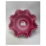 Fenton 1950s Pink Silver Crest Glass Bowl, 10" Di