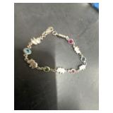 Silver Elephant Link Bracelet with Colored Stones