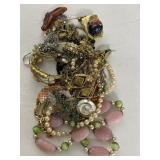 Costume Jewelry Lot with Brooches and Beaded Neckl