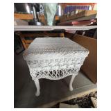 White Painted Wicker Side Table with Latticework