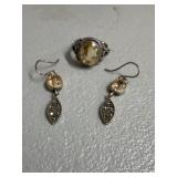 Sterling Silver Earrings & Citrine Ring Set