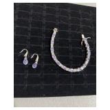 Sterling Silver 925 Amethyst CZ Bracelet and Earri