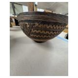 Hand-Carved African Wooden Bowl with Geomtric