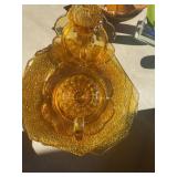 Amber Crackle Glass Candleholders and Plate Set
