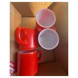4 Red Milk Glass Coffee Mugs
