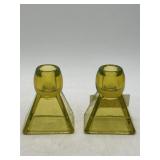 Tiffin Vaseline Glass Candle Holders