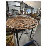 Embossed Copper Tray Table with Black Stand