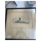Wm. Ewen Jr. Framed Sketch of Tugboat Cornell