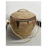 Handwoven Lidded Basket with Handle, 8x8"