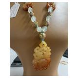 Carved Jade and Cloisonné Beaded Silk Necklace 34