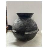 9" Hand-Carved Fish Motif Pottery Vessel
