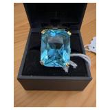Sterling Emerald Cut Blue Stone Ring Size 7.5