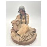 7" Native American Woman and Child Figurine