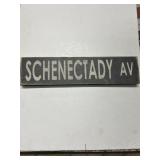 Schenectady Ave Black and White Wood Sign 16x4"