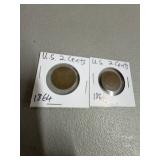 Two 1864 U.S. 2 Cent Coins