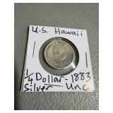 1883 Hawaii 1/4 Dollar Silver Coin Uncirculated
