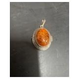 Sterling Silver and Amber Oval Locket Pendant