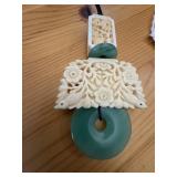 Carved Jade and Deep Carved Bone Pendant 26"
