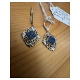 Sterling Filigree Blue Druzy Earrings