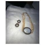 Pearl Necklace and Clip-On Earring Set with Mother