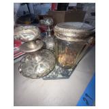 Glass Bottles With Silver Overlay and Jar with Coi