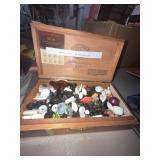 Craft Beads and Buttons in Cigar Box