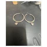Silver Hoop Earrings with Heart Charms