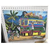 A. Sieberson 23x16 Bus Scene Painting on Canvas