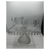 Pressed Glass Creamer, Sugar, and Stand Set