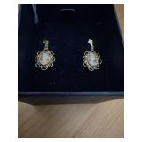 14K Gold Filigree Cameo Earrings