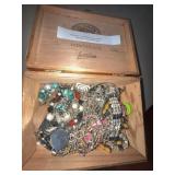 Cigar Box with Costume Jewelry Assortment